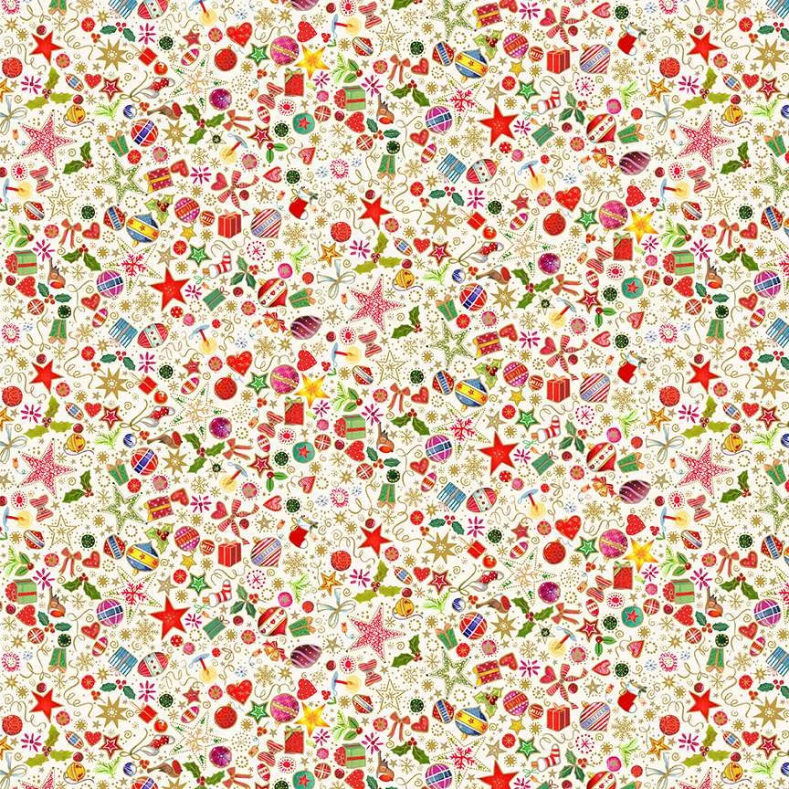 100% Cotton Jolly Treasures - Cream - Merry Magic by Makower