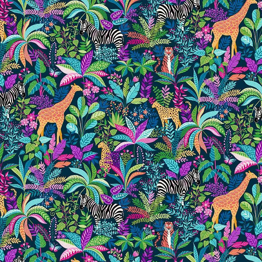 100% Cotton Tropica Wildlife - Blue