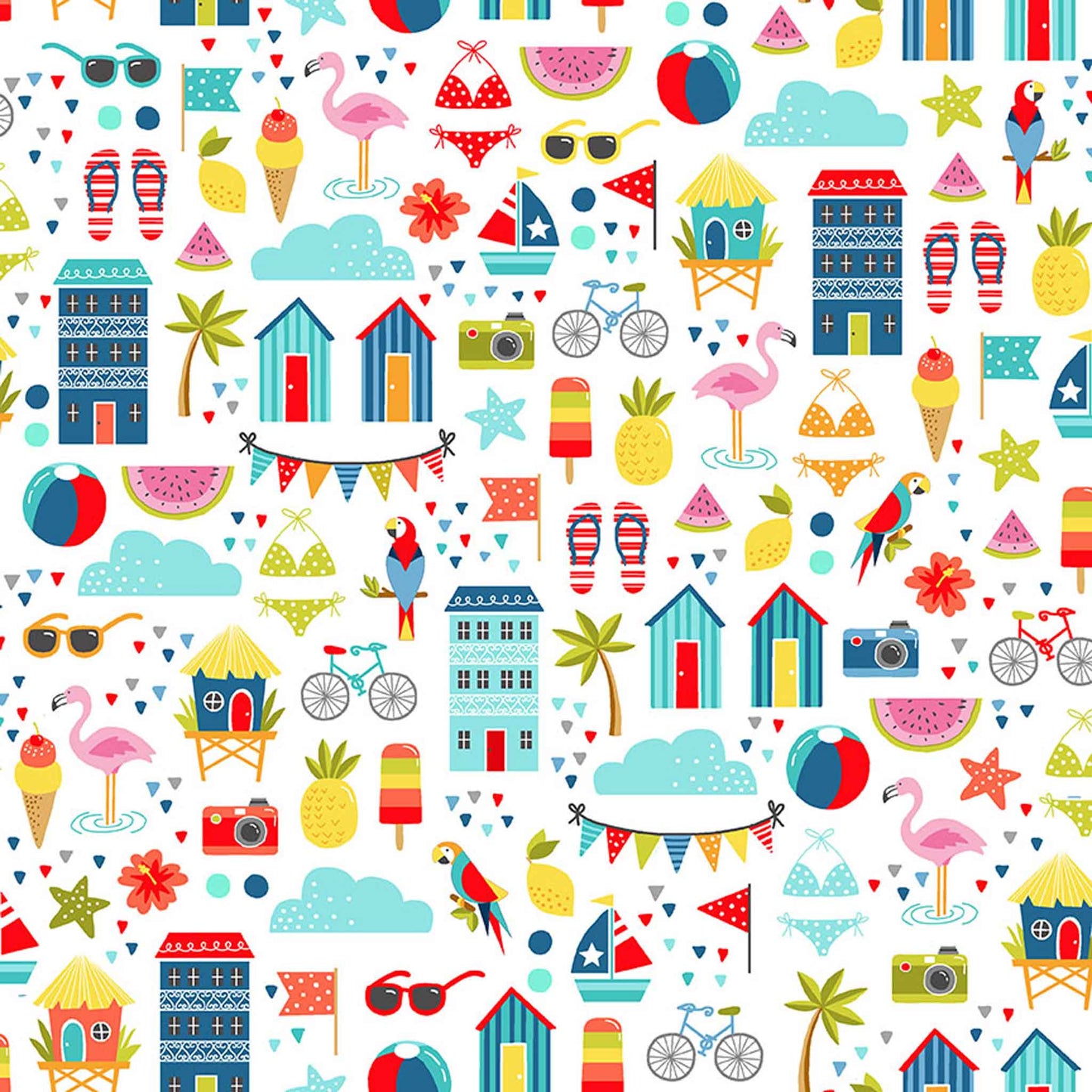 100% Cotton Pool Party Montage - White By Makower