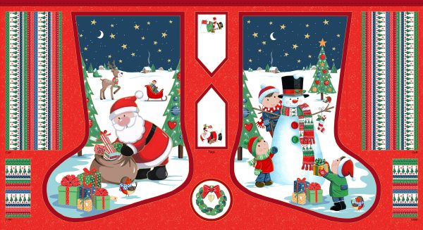 100% Cotton - Santa/Snowman Stocking by Makower