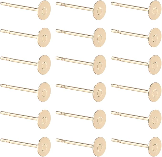 Flat Stud Earring Post with Ear Nut -Colour Gold