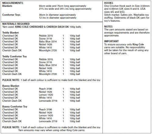 King Cole Crochet Pattern - Baby Blanket and Comforter Toy 5503