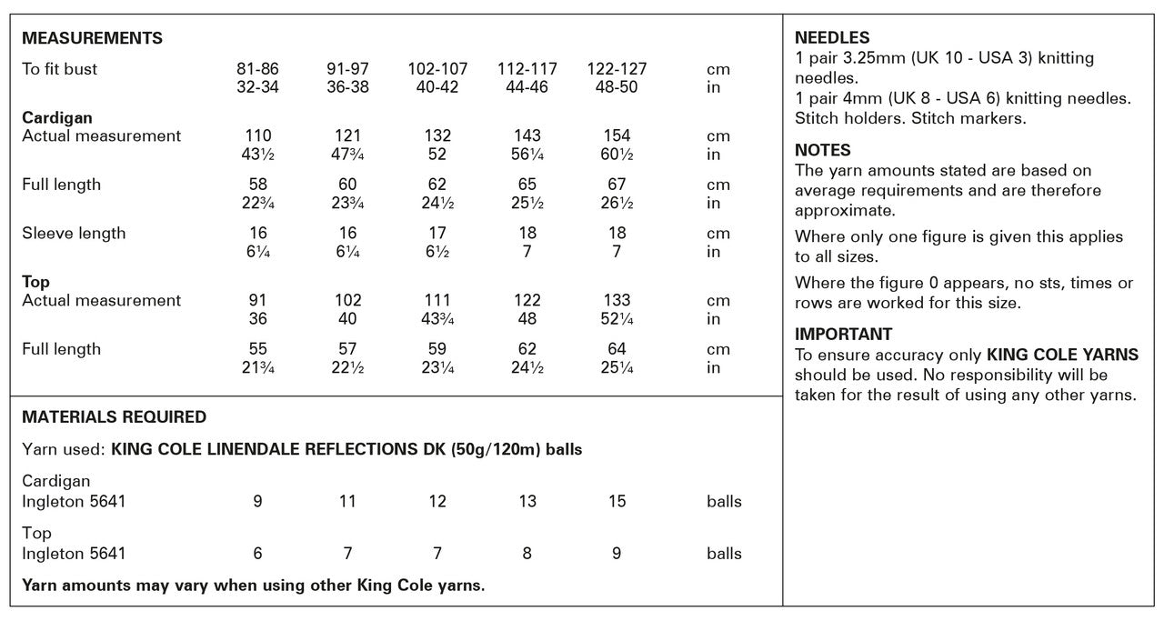 King Cole 6126 Ladies Top and Cardigan - Double Knit