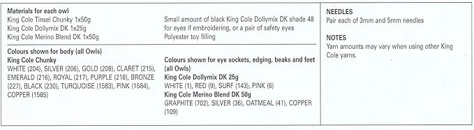 King Cole 9022 Owl Knitting Pattern