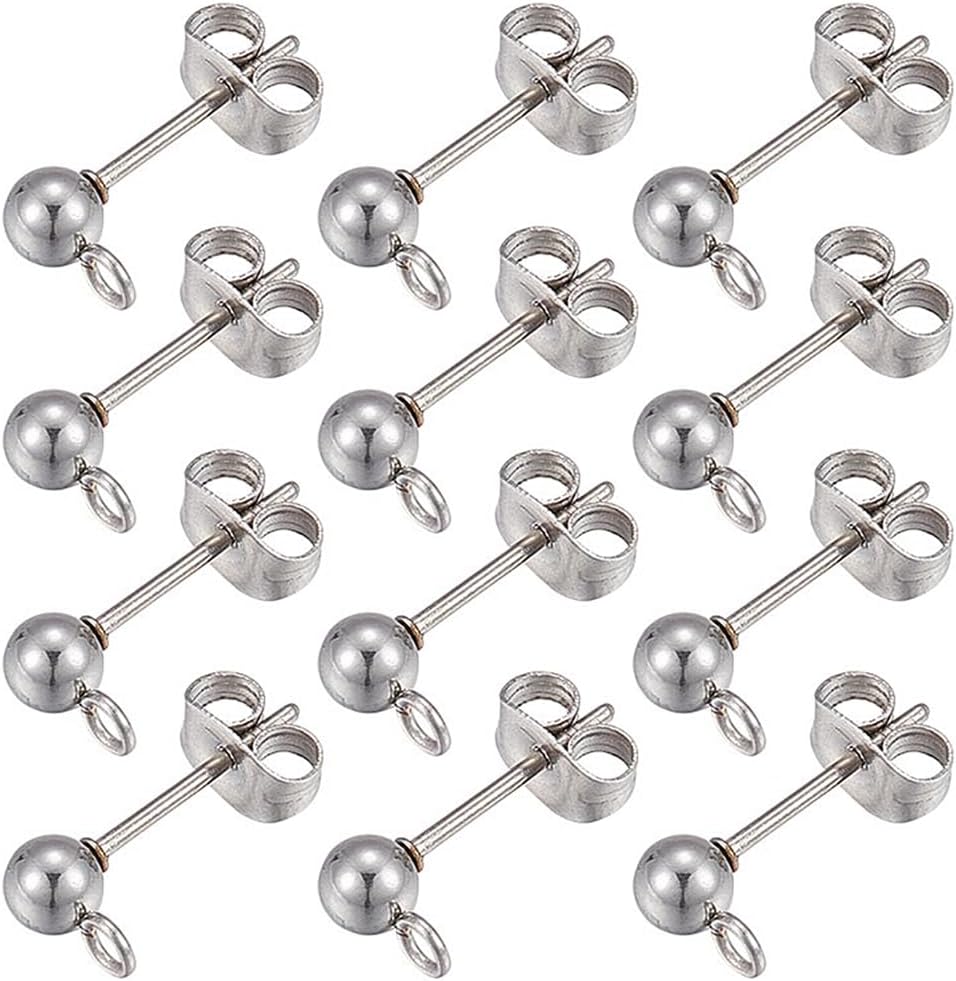Ball Stud Earring with loop -Colour Silver