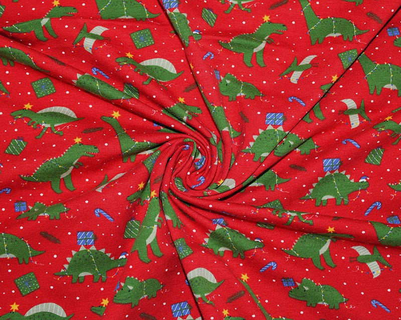 Cotton Jersey Christmas Dinosaurs