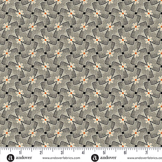100% Cotton Nightfall by Andover Fabrics Whirly Gig Cream Whirly Gig Black