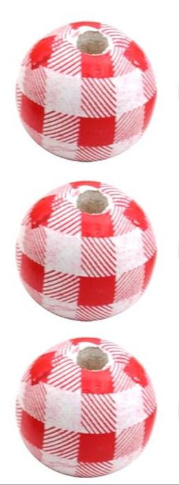 Wooden Beads Tartan Red/White
