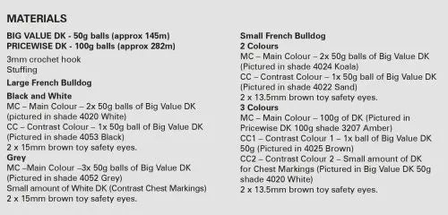 King Cole Crochet Pattern - Toy Dog: Amigurumi French Bulldogs 9175