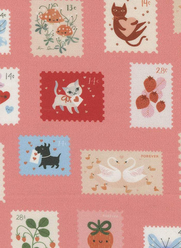 100% Cotton Funny Valentine - Coral By Lizzy House