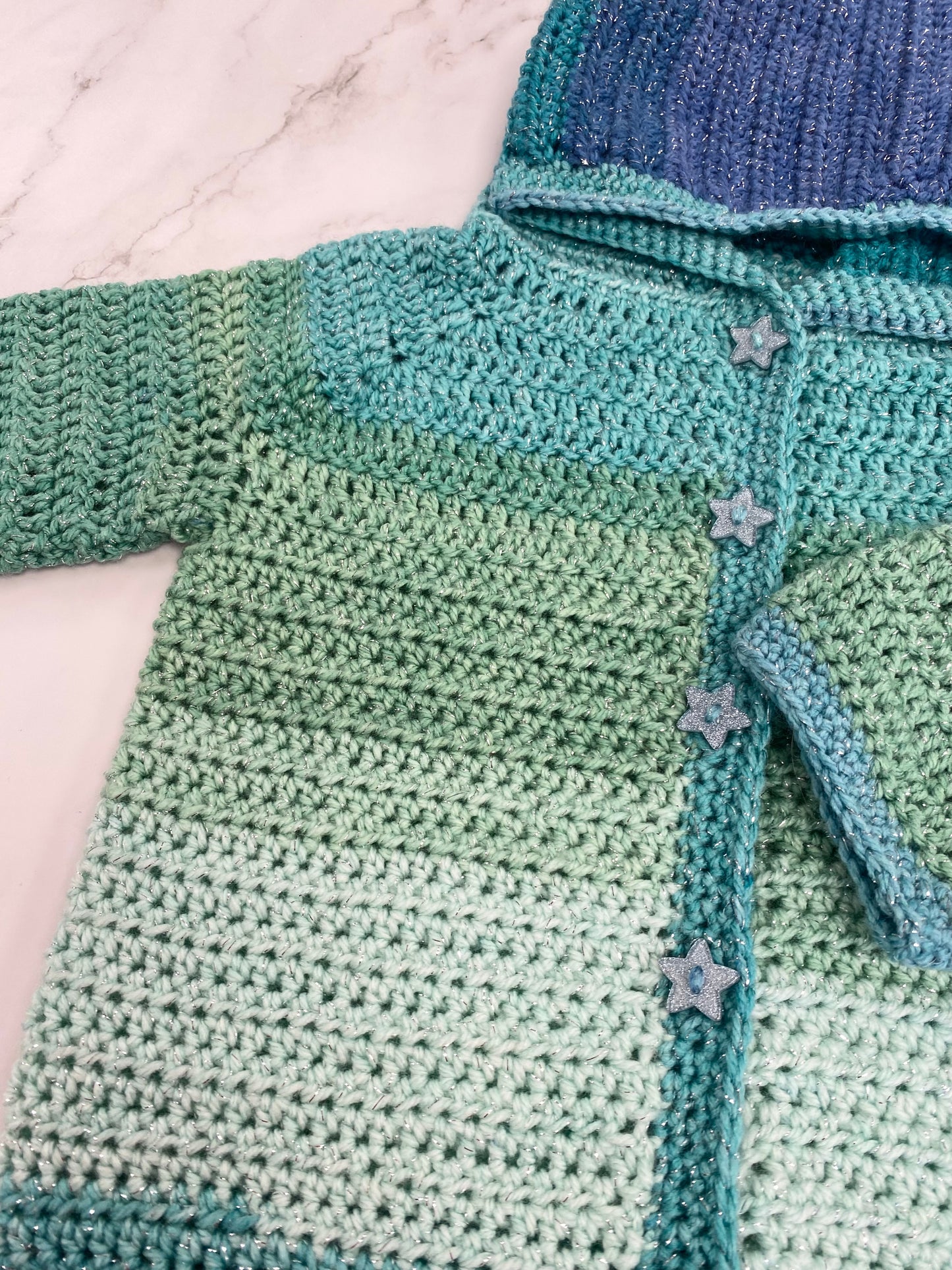 Blue and Green Sparkle Hooded Cardigan/Jacket