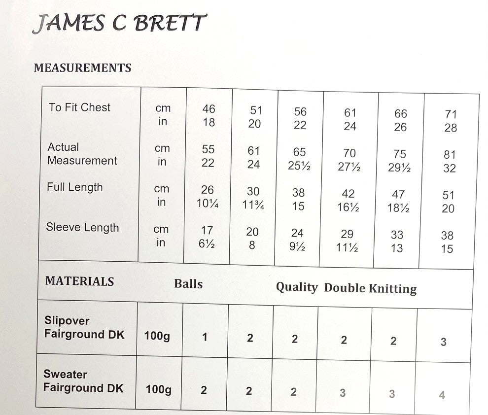 James C Brett JB398 Knitting Pattern