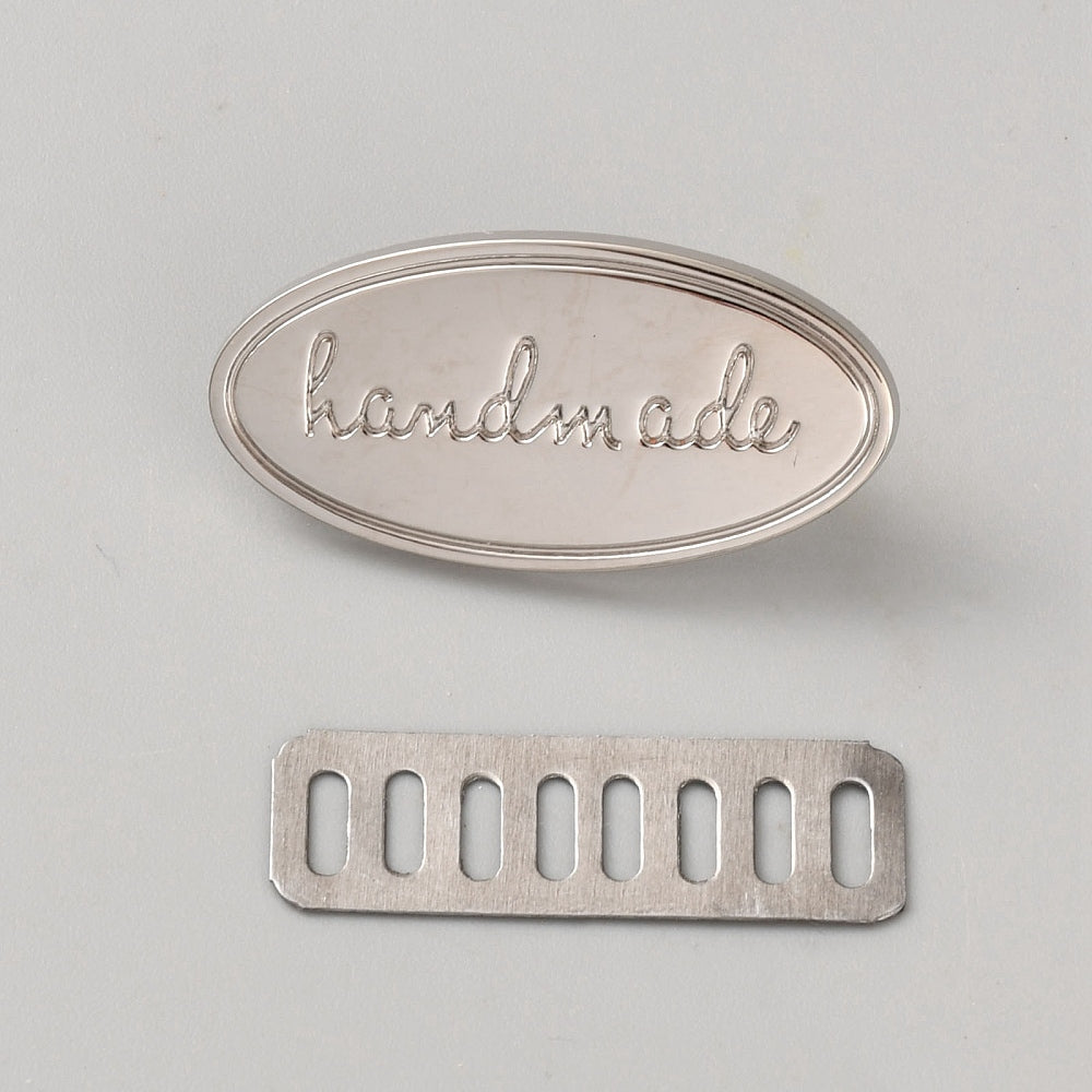 Metal Bag Tag - "Handmade" Oval Silver