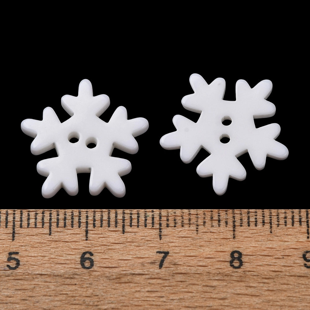 Snowflake Buttons - White - 18mm