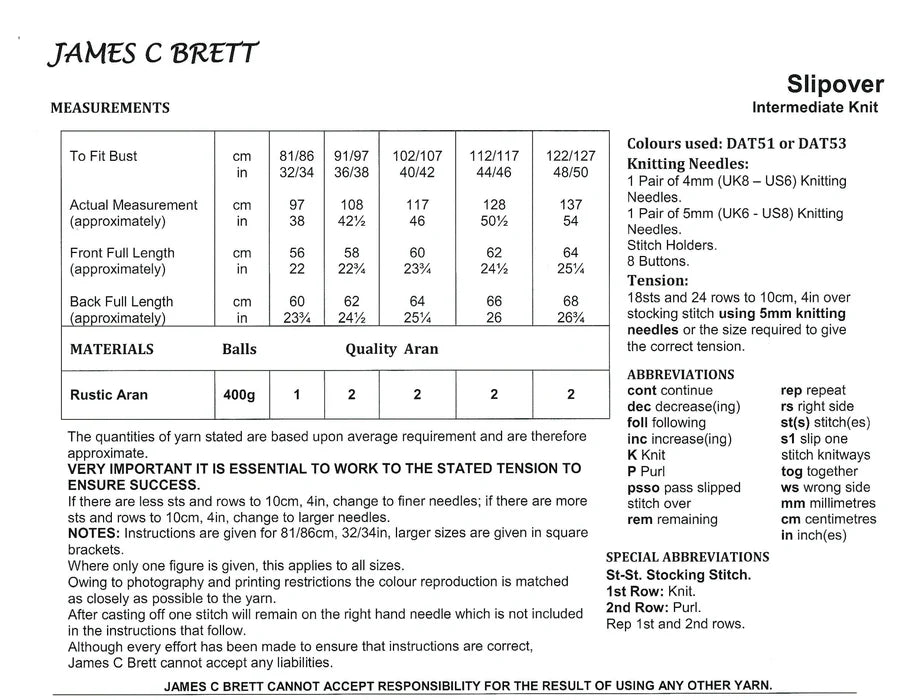 James C Brett JB891 Knitting Pattern