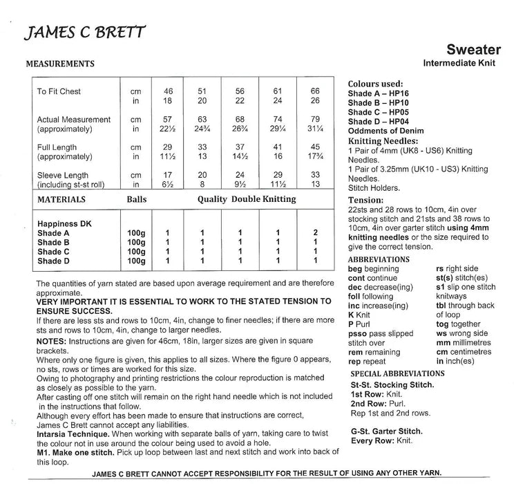 James C Brett Knitting Pattern JB896 Double Knitting