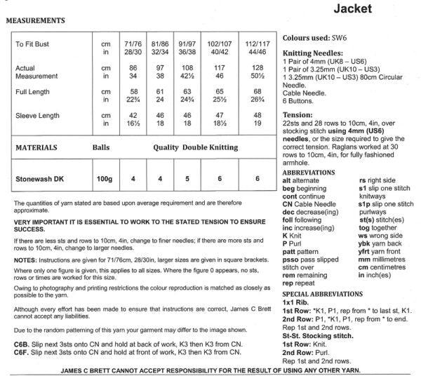 James C Brett JB973 Knitting Pattern