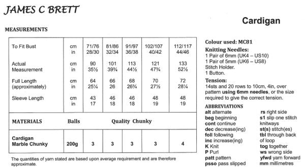 James C Brett JB554 Knitting Pattern