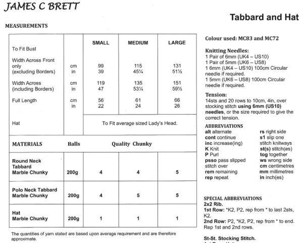 James C Brett JB555 Knitting Pattern
