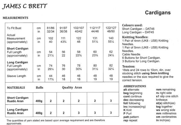 James C Brett JB761 Knitting Pattern