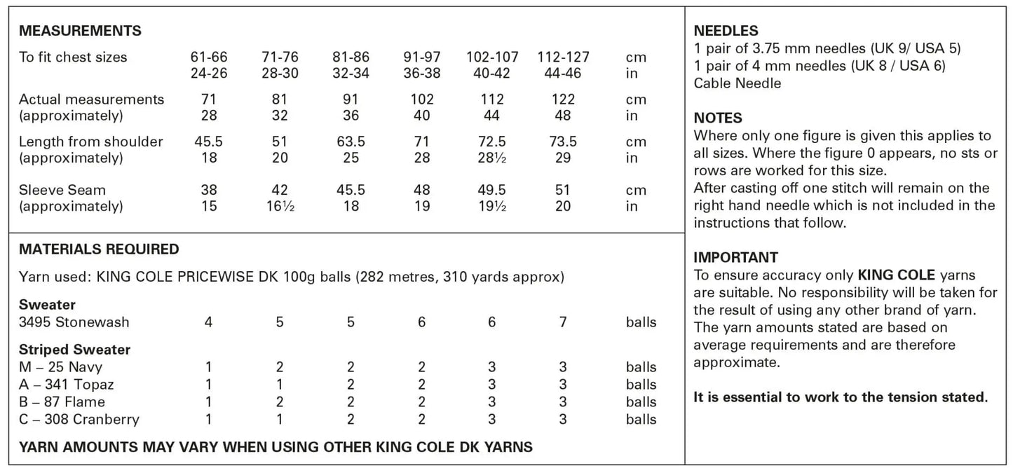 King Cole Knitting Pattern 5940 Double Knitting