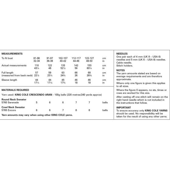 King Cole Knitting Pattern 6225 Ladies Sweaters - Aran