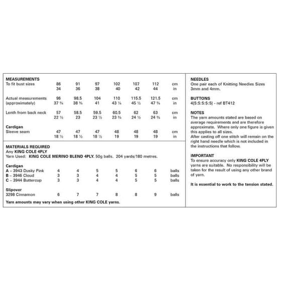 King Cole 6295 Cardigan and Slipover - 4ply