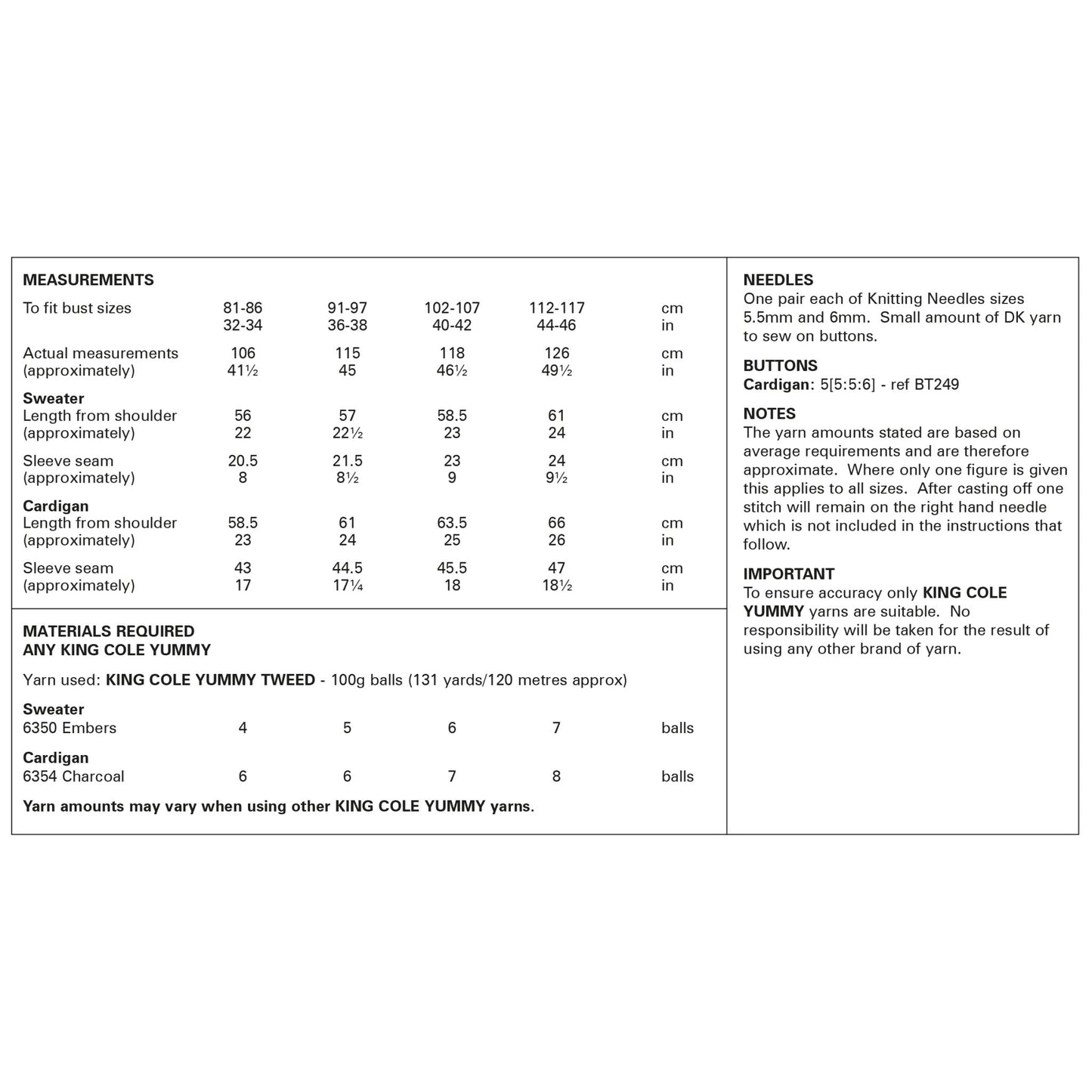 King Cole Knitting Pattern Sweater and Cardigan 6316