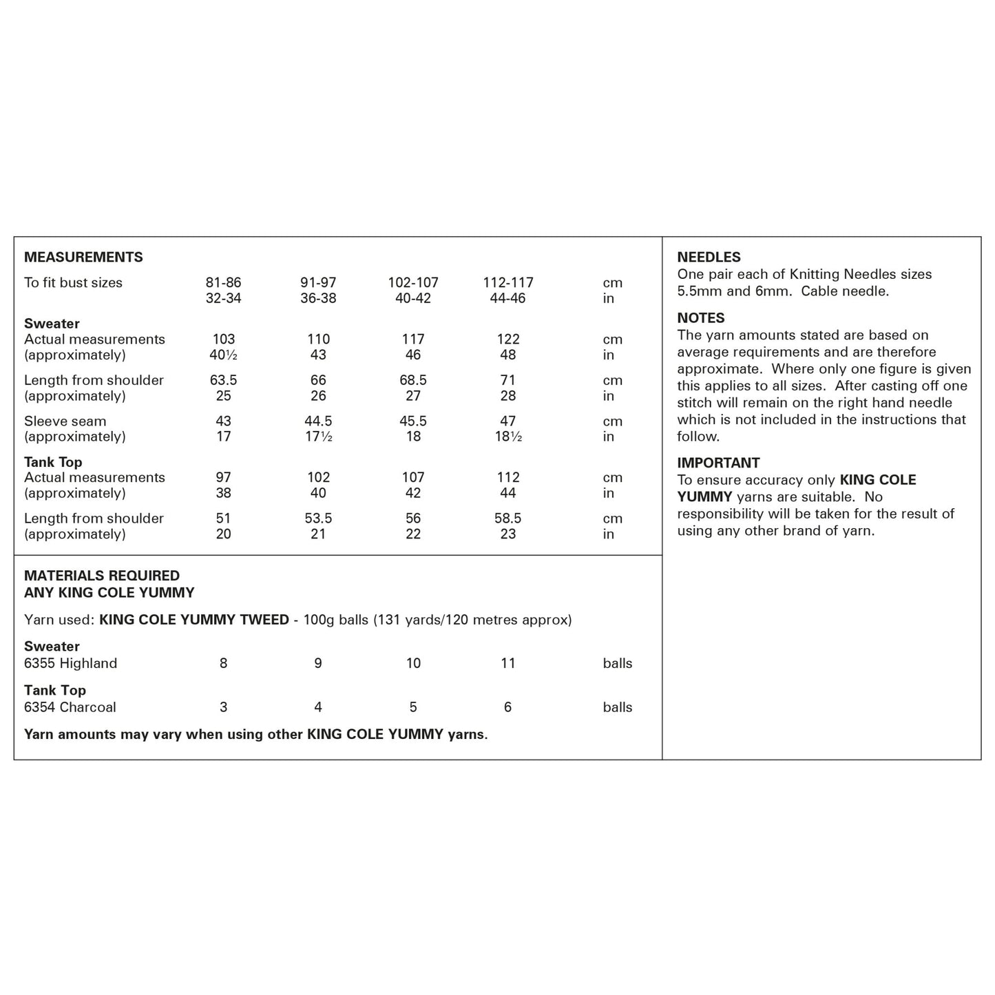 King Cole Knitting Pattern Sweater and Tank 6317