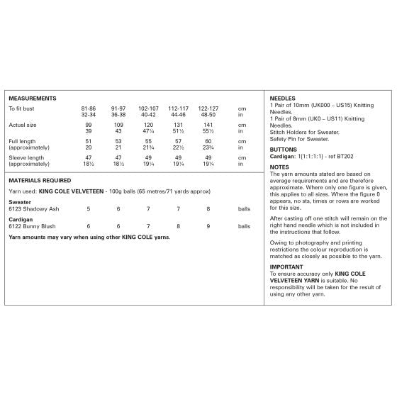 King Cole Knitting Pattern Sweater and Cardigan 6323