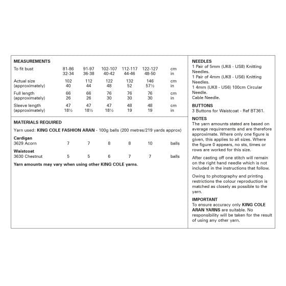 King Cole 6340 Cardigan and Waistcoat - Aran