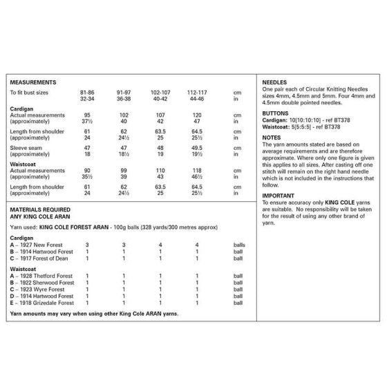 King Cole 6345 Cardigan and Waistcoat - Aran