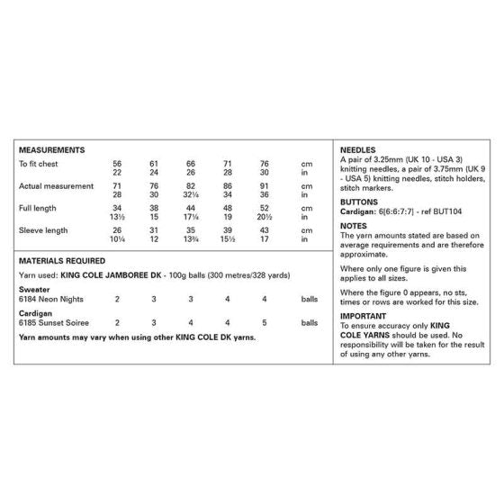 King Cole 6349 Sweater and Cardigan - DK