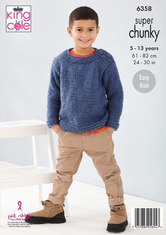 King Cole Knitting Pattern 6358 Super Chunky Sweater and Cardigan