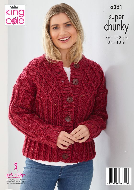 King Cole Knitting Pattern 6361 Super Chunky Sweater and Cardigan