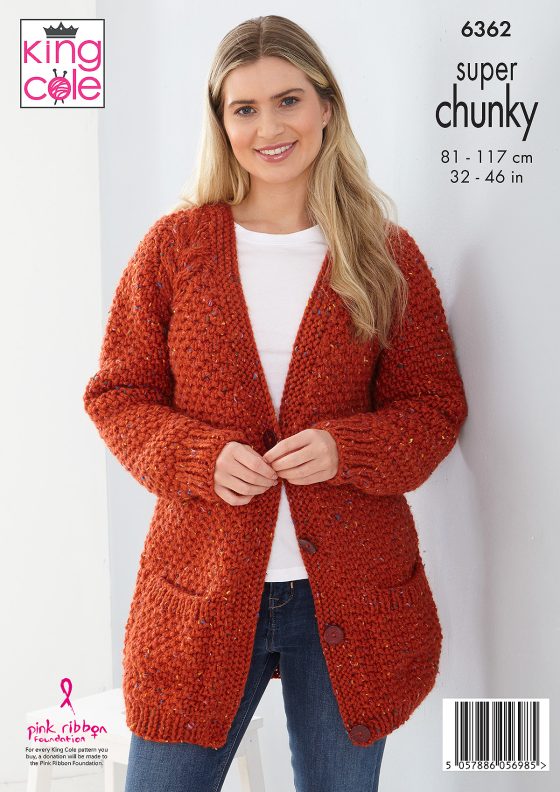 King Cole Knitting Pattern 6362 Super Chunky Sweater and Cardigan