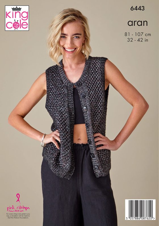King Cole Knitting Pattern 6443 Firefly Aran - Waistcoat and Top