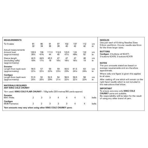 King Cole Knitting Pattern 6480 Chunky