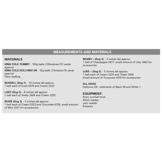 King Cole Crochet Pattern Dogs 9191