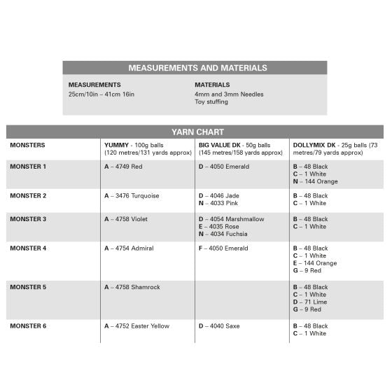 King Cole Knitting Pattern Little Monsters 9201