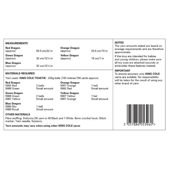 King Cole 9204 Dragons Crochet Pattern- Toastie