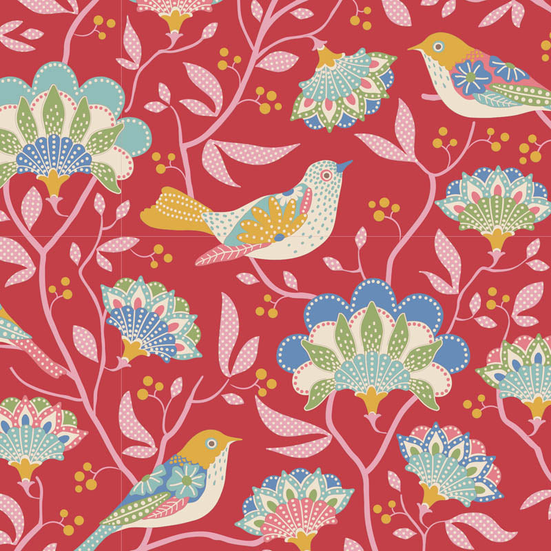 100% Cotton by TILDA Jubilee Collection Bird Tree Red