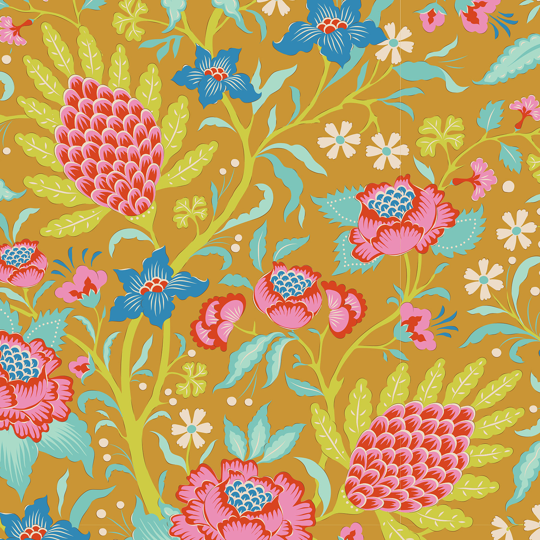 100% Cotton by TILDA Bloomsville - Flowertangle - Mustard