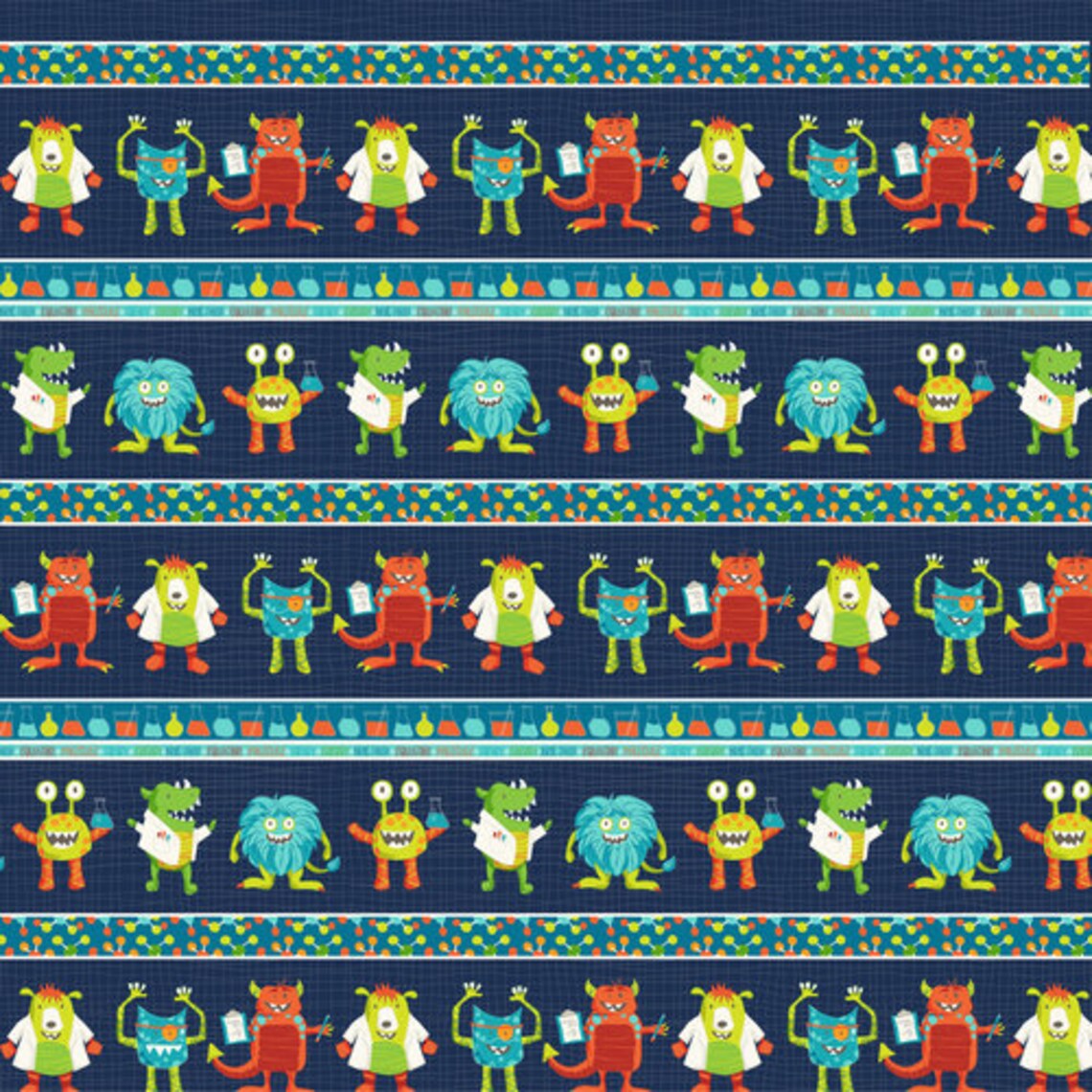 100% Cotton Monster Lab Striped - Studio E