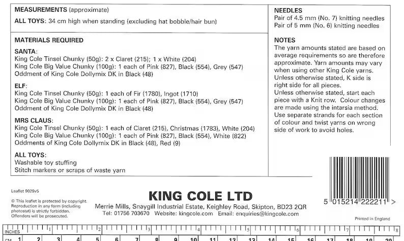 King Cole 9029 Christmas Toys Knitting Pattern