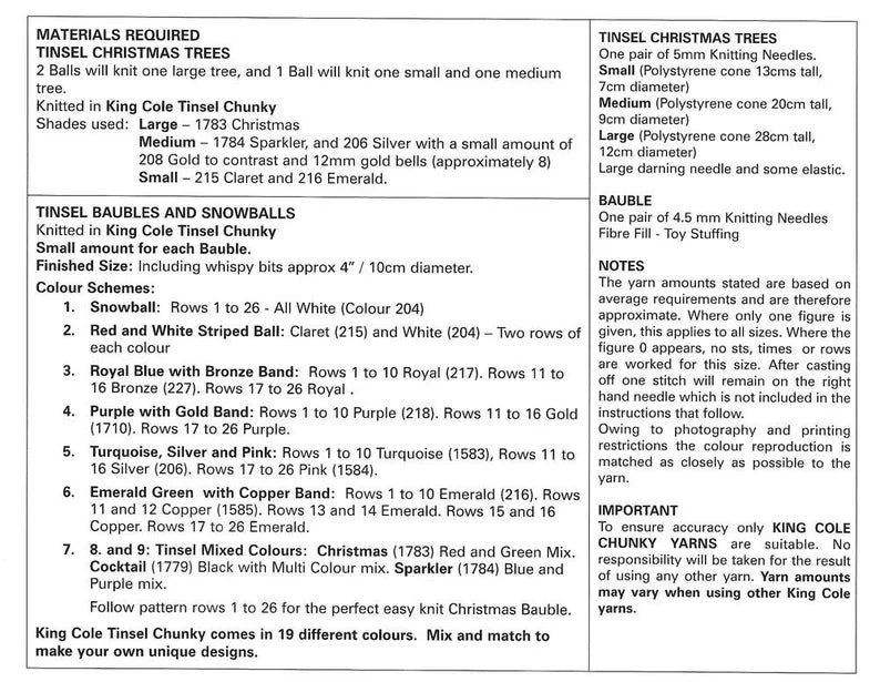 King Cole 9035 Christmas Trees and Baubles Knitting Pattern