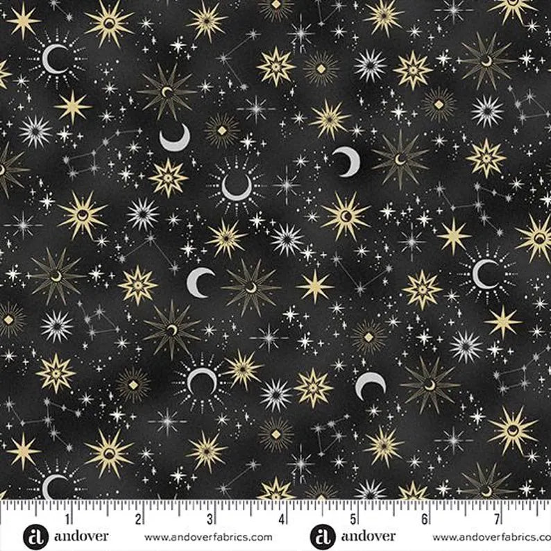 100% Cotton Charmed Black Galaxy By Makower