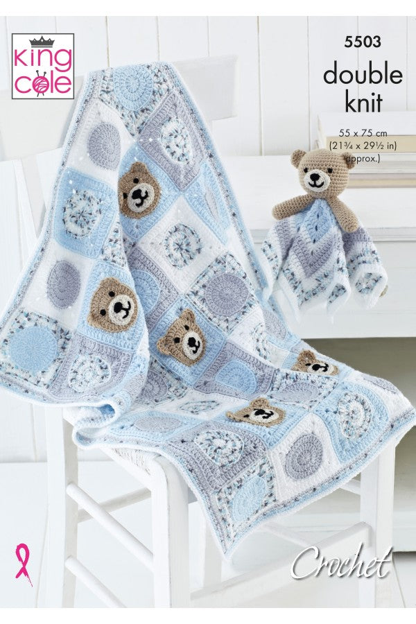King Cole Crochet Pattern Baby Blanket and Comforter Toy 5503