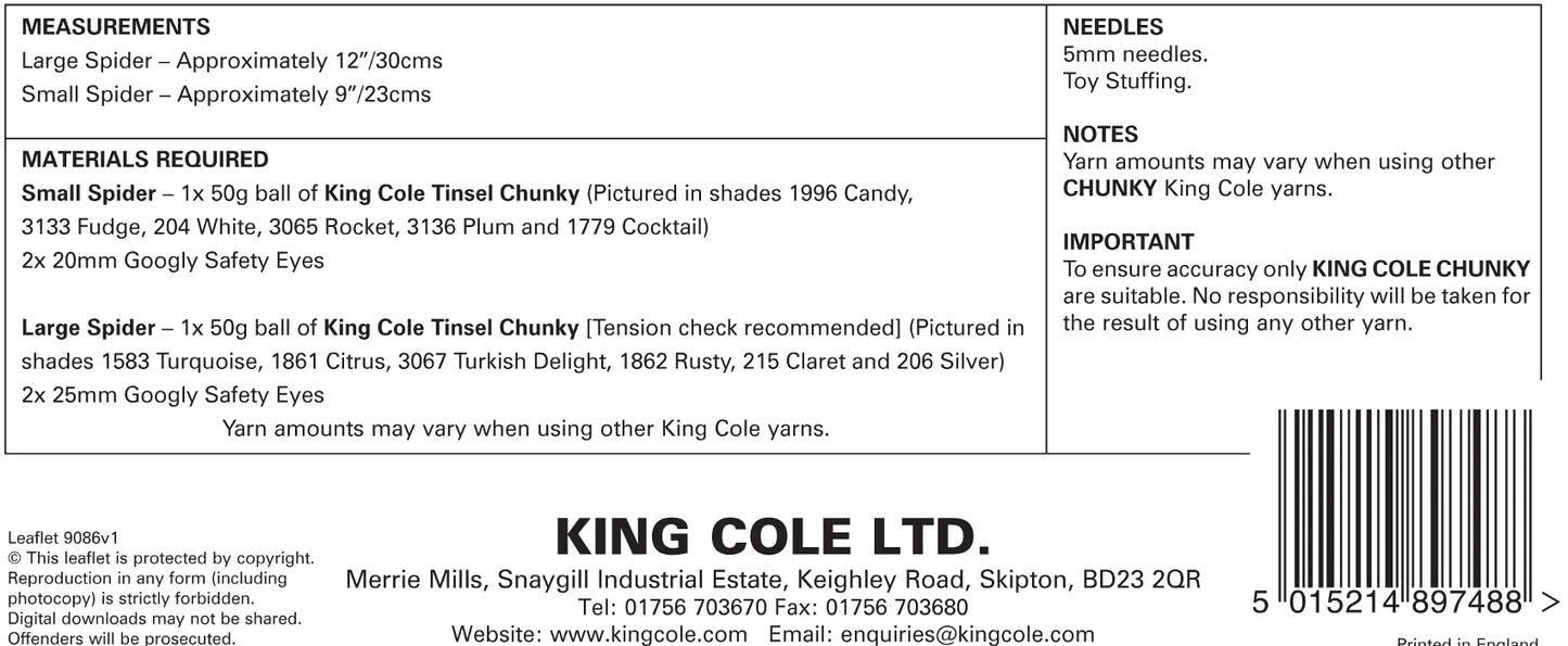 King Cole 9086 Spiders Knitting Pattern