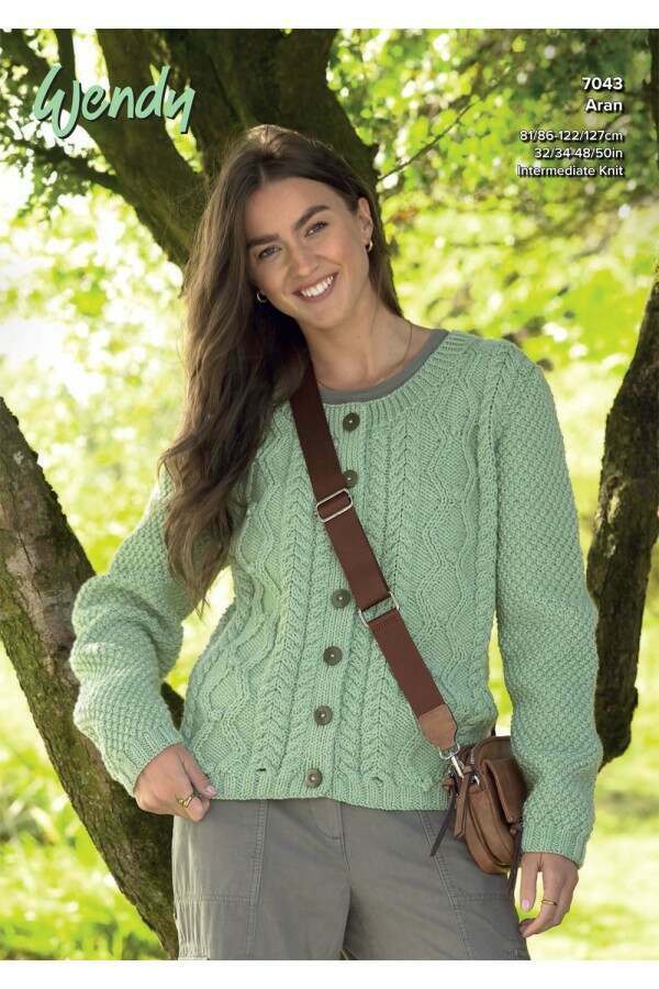 Wendy 7043 Knitting Pattern Aran Ladies Cardigan